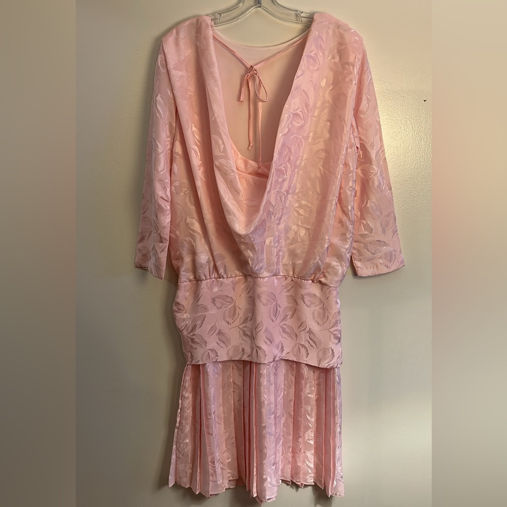 1980s Pink Floral Bow Dress with Low Back - Picture 3 of 5